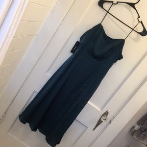 Lulu’s Teal Satin Midi Dress